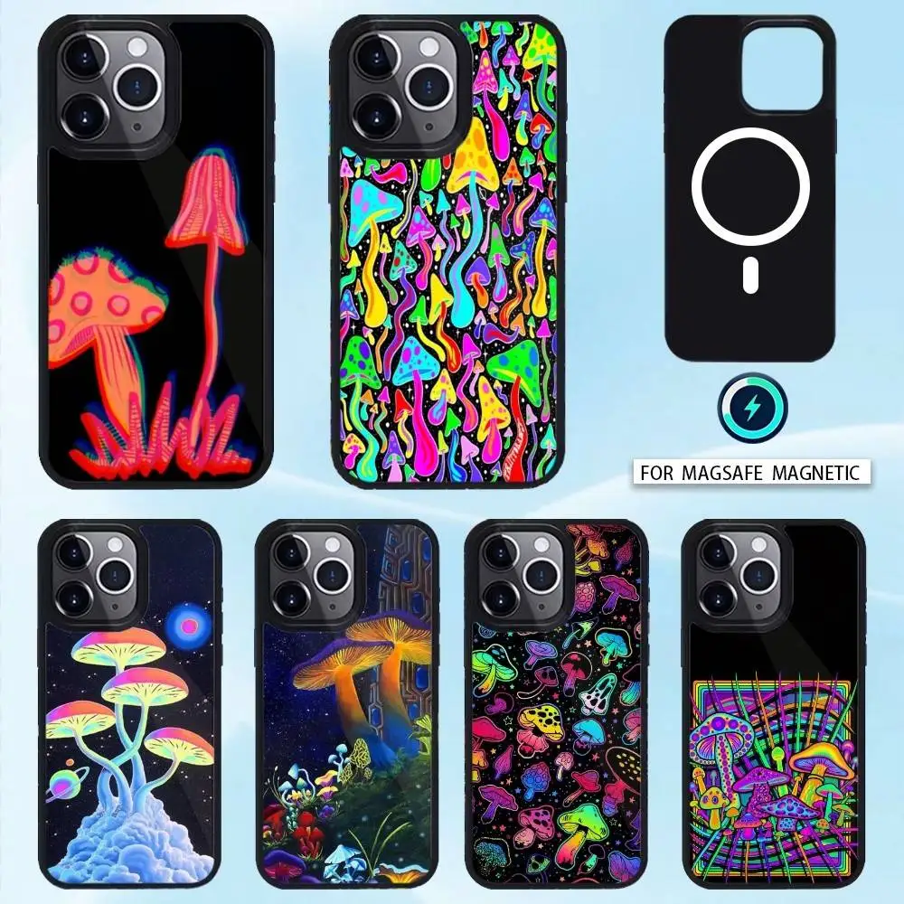 

Psychedelic Colored Mushroom Phone Case For iPhone 16,15,14,13,12,Pro,Max,Magnetic For Magsafe Wireless Charging