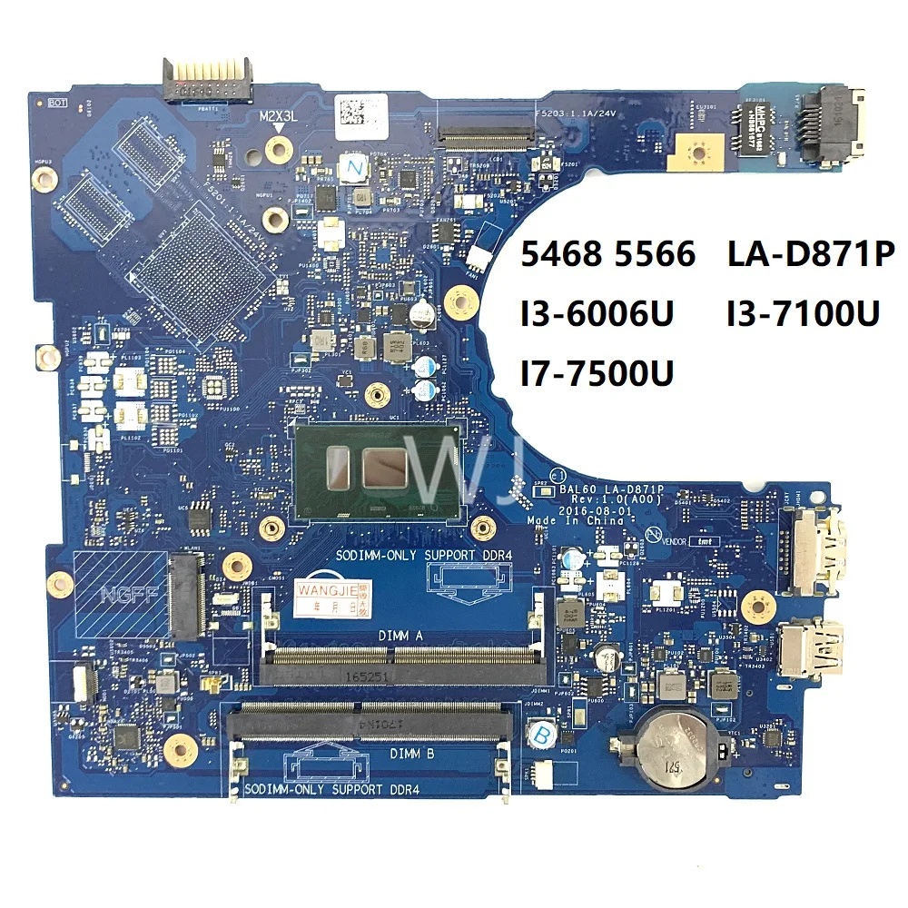 pour-dell-5468-5566-la-d871p-i3-6006u-i3-7100u-i7-7500u-cn-0dmd9k-02px9p-0kckcp-0j922j-carte-mere-avec-100-teste