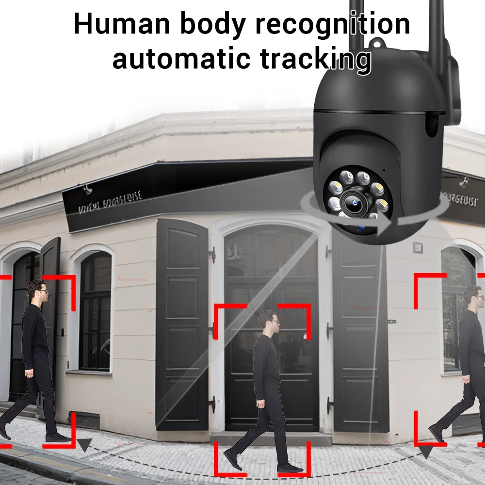 Câmera HD de 8 MP com zoom digital 4X, visão noturna colorida, detecção humana automática e função Bluetooth