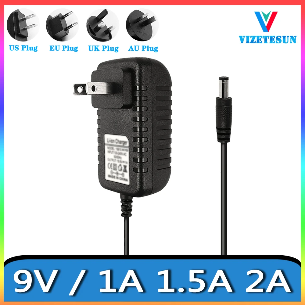 9V 1A 1.5A 2A Vacuum Cleaner Flashlight Power Adapter 18650 Lithium Ion Lithium Battery Charger DC 5.5*2.1MM