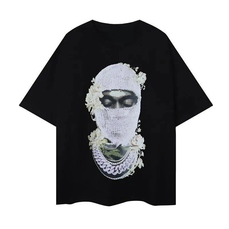 Short Sleeve Cotton Loose Comfortable Short Sleeve Top Masked Men's Print 2025 Men's T-shirt Women's T-shirt Letter Casual