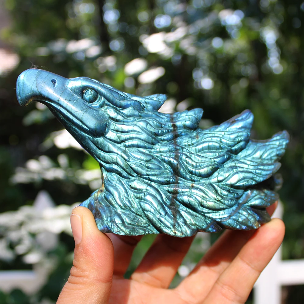 

Hand Carved Natural Strong Flash Labradorite Gemstone Crystal Eagle Head Carving For Home Decoration