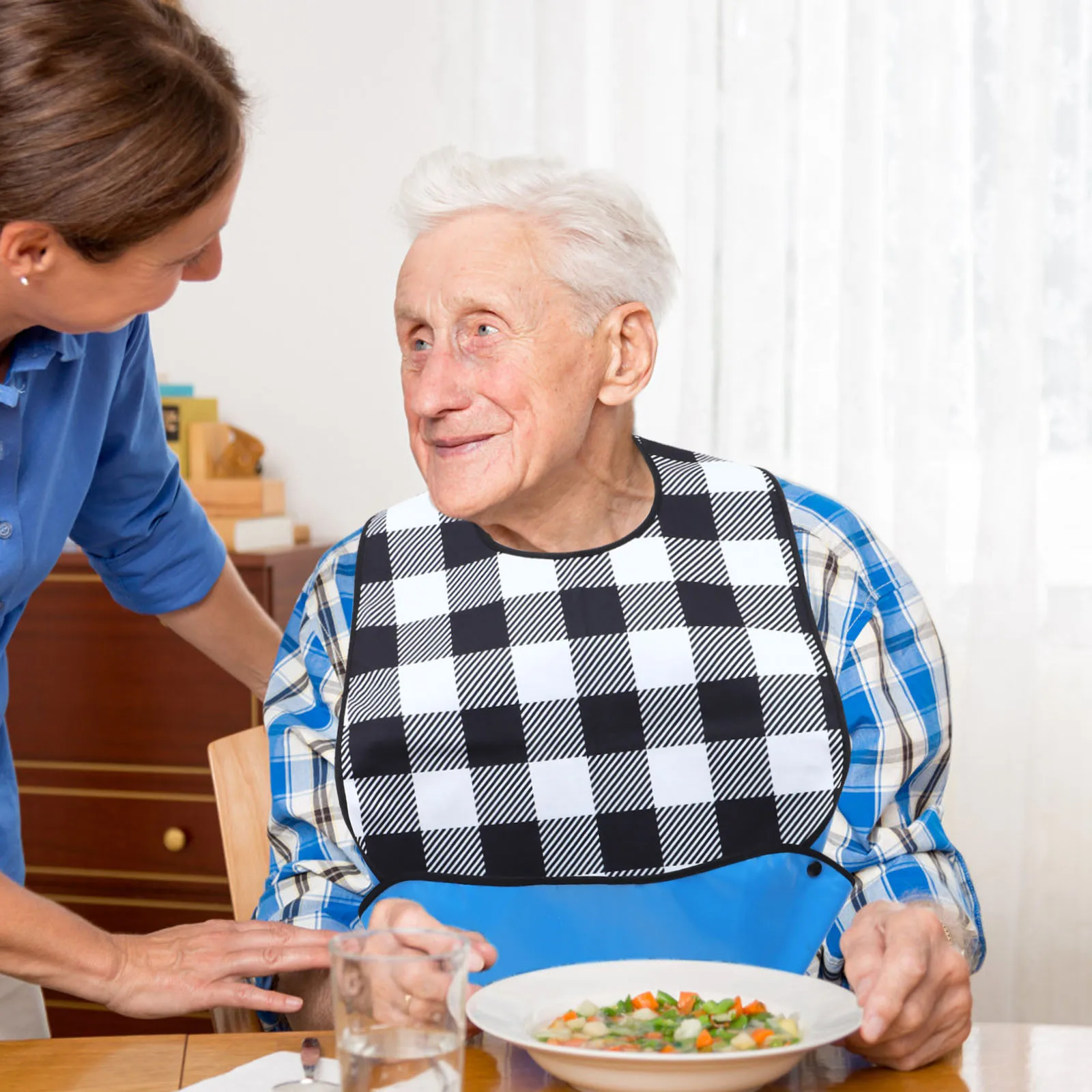 

Waterproof Leakproof Adult Bib Reusable Washable Eating Bib Clothing Protector for Elderly Seniors Bibs for Adults