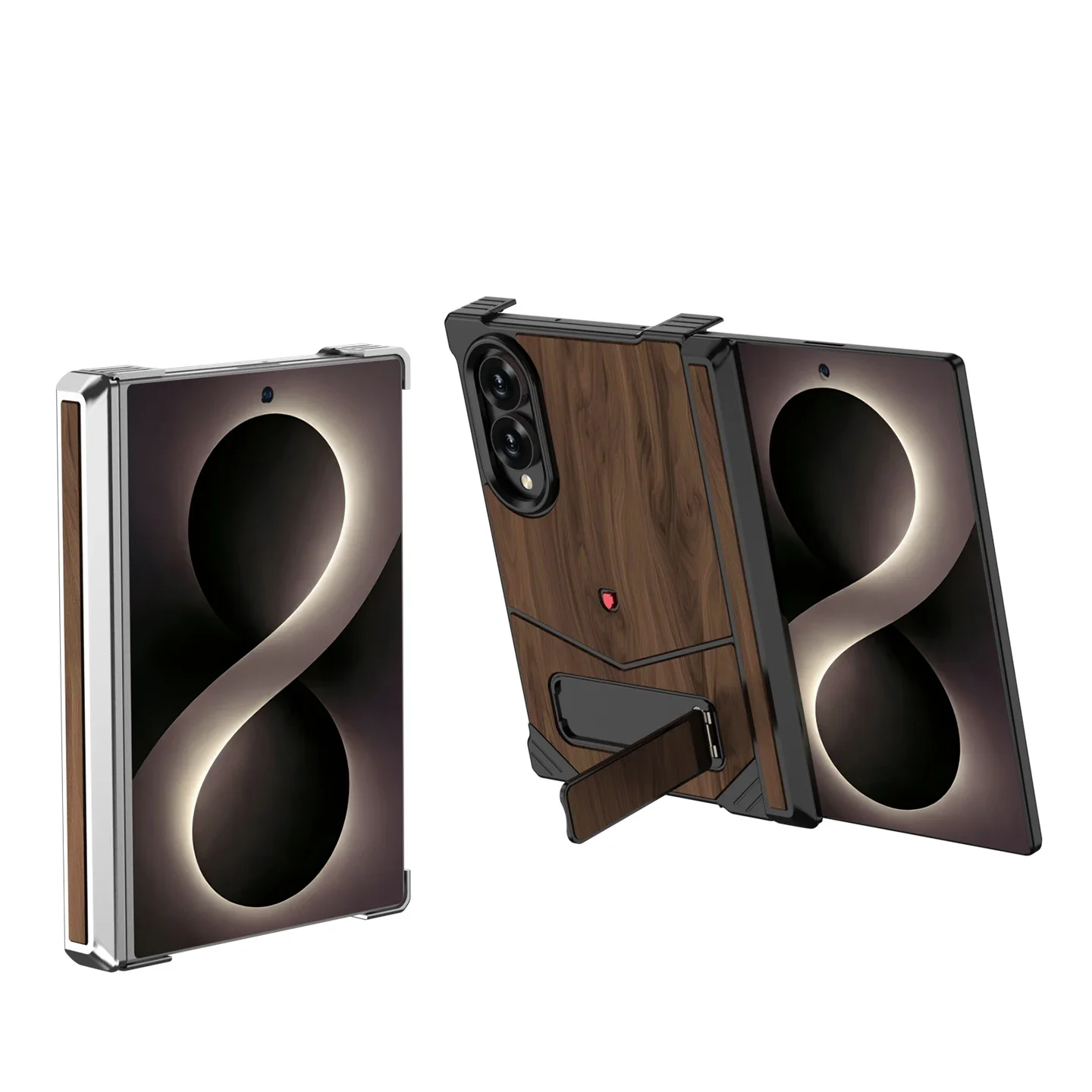 Aluminum Alloy Frameless Walnut Wood Case For Samsung Galaxy Z Fold 8 Hinge Protection Invisible Stand Metal Cover