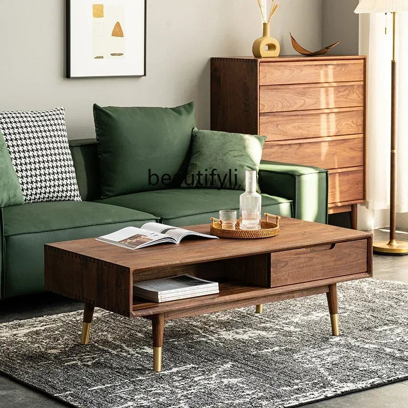 zq1Modern simple light luxury black walnut solid wood coffee table Nordic Japanese living room tea tableK182