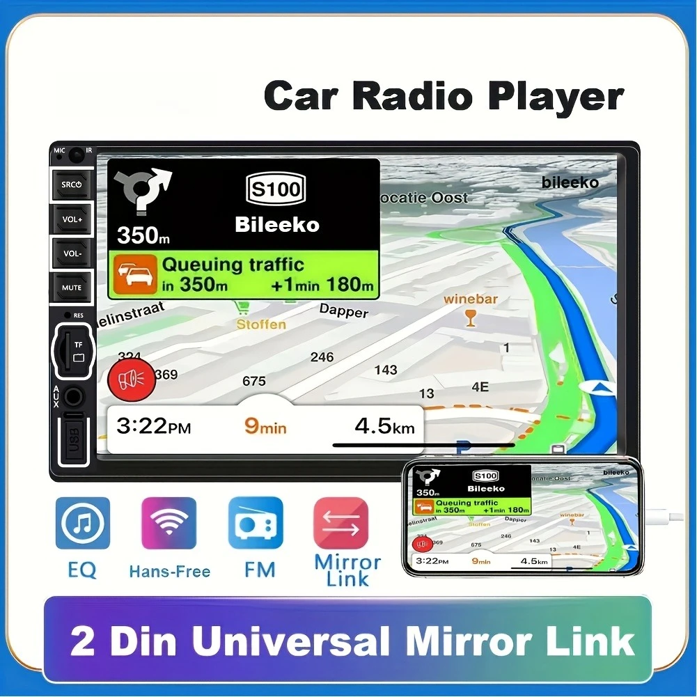 7.0inch HD Double Din Car Stereo Radio MP5 Player with 8LED Reversing Camera Support Mirror Link B-T Touch Screen USB TF FM AUX