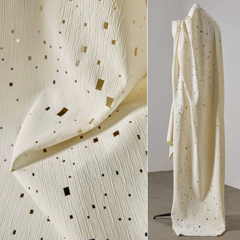 Laser Cut Hollow Out Textured Fabric Beige Off White Translucent Distressed Upcycled Creative for Designer DIY Sewing