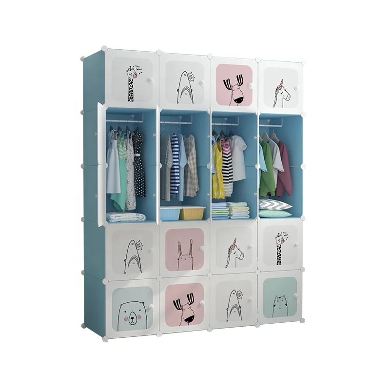 Cartoon animal design children wardrobe foldable kids clothes wardrobe toy storage cube