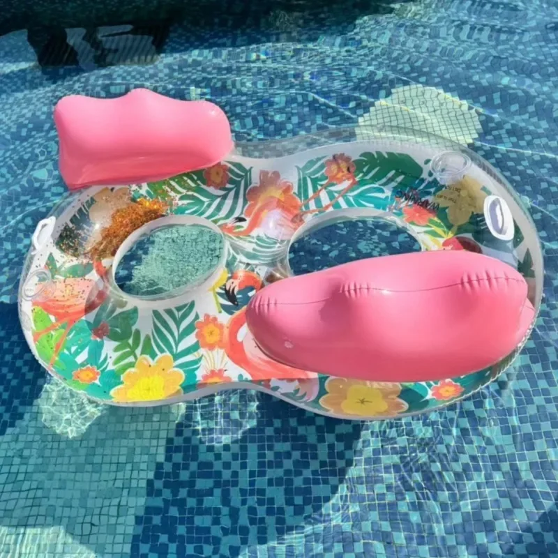 Giocattoli gonfiabili per piscina per due persone all'aperto Anello per nuoto Piscina grande in PVC a forma di 8 Giocattoli interattivi per acqua con schienale