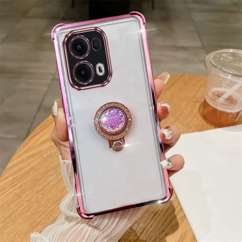 Gem Simple Transparent Phone Holder Case On For Oppo Reno 5 15F 16F 12F 13F 12 13 11 10 8 8T 6 7 9 15 16 Pro Max Plus Lite 4G 5G