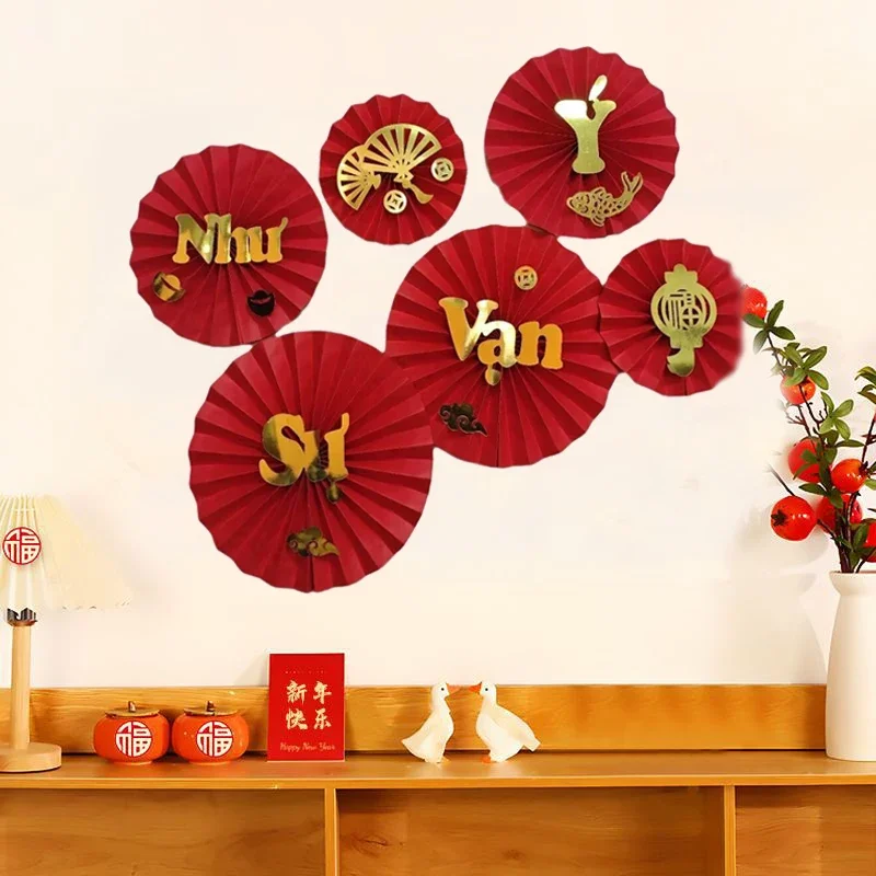 Vietnamese Spring Festival Decorations New Year Paper Fans and Suitable for Holiday Living Room Display Flowers Hanging Ornament - Image 2