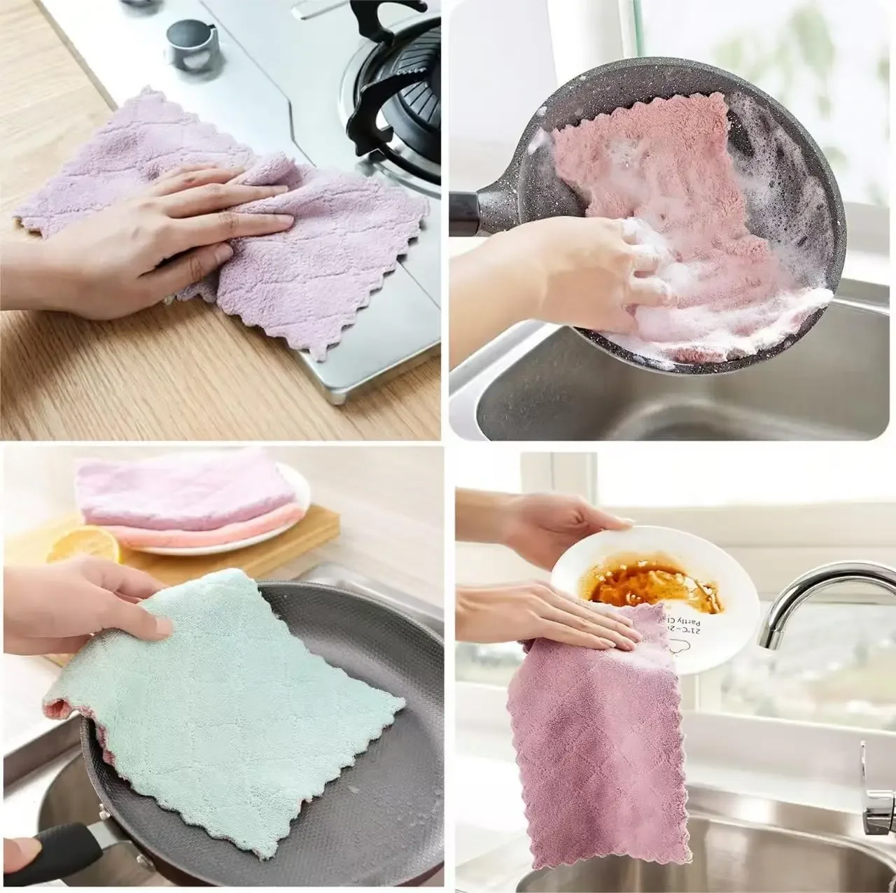 20PCS Microfiber Towel Absorbent Kitchen Cleaning Cloth Non-stick Oil Dish Towel Rags Napkins Tableware Household Cleaning Towel