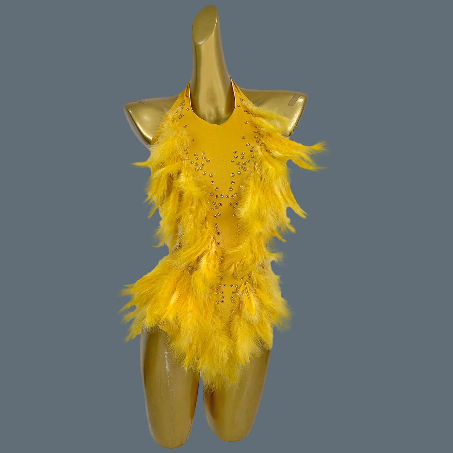 คลาสสิก Rhinestone Feather Spandex ชุดบอดี้สูทยืดหยุ่น Showgirl STAGE สวมใส่เซ็กซี่ชุดบอดี้สูท Catsuit Liusuyumao