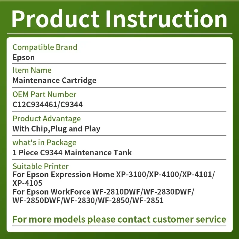 Tanque de mantenimiento C9344 para Epson XP-2150 XP-2155 XP-3150 XP-3155 XP-4150 XP-4155 WF-2820 WF-2840 WF-2845 tanque de caja de mantenimiento