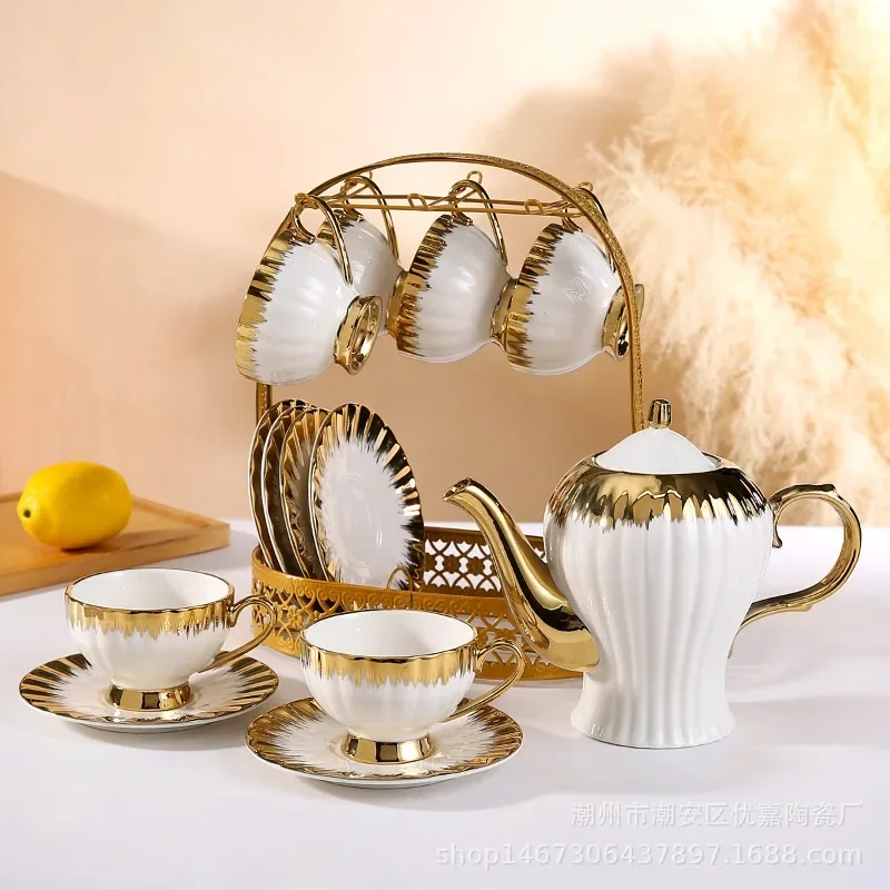 

European ceramic coffee set embossed high-grade Phnom Penh coffee cup and saucer English afternoon tea set 13-piece water set