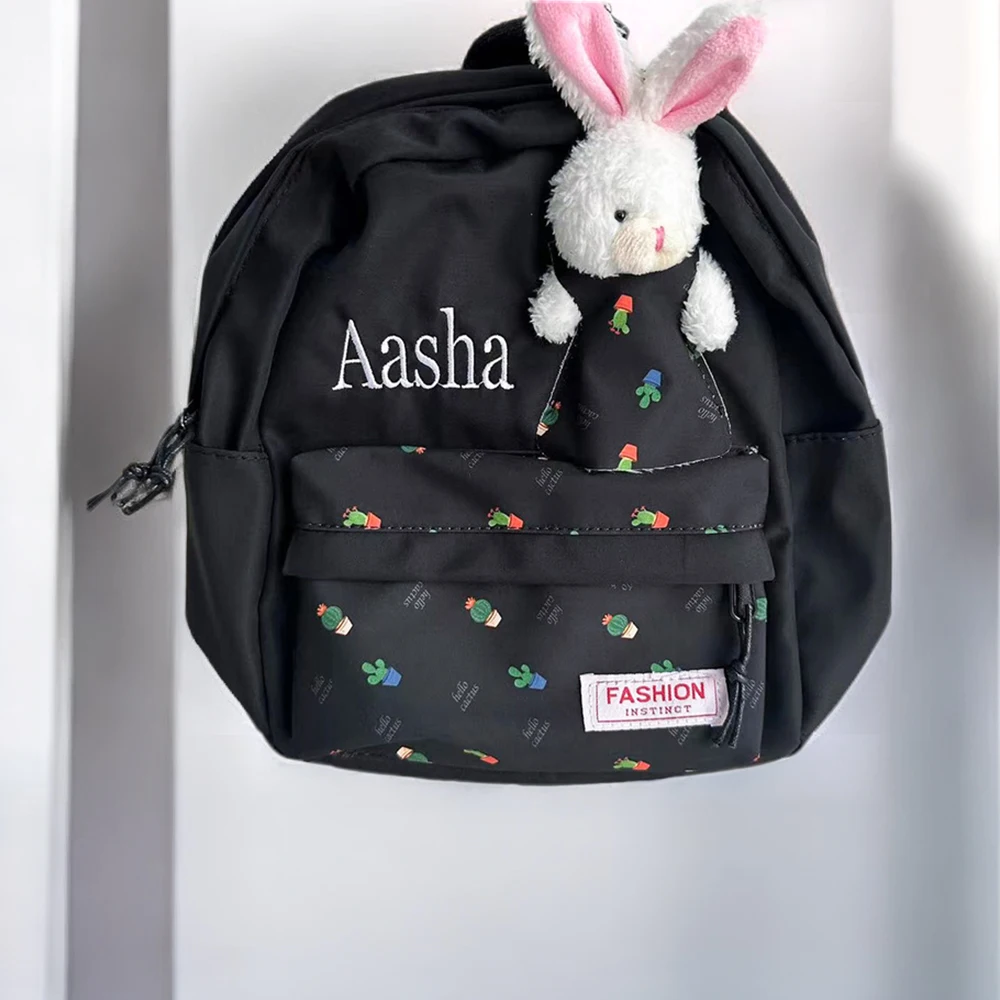 New Little Rabbit Cartoon Boys Girls Kindergarten Backpacks Custom Embroidered Name Kids Schoolbag Children's Day Gift Bag