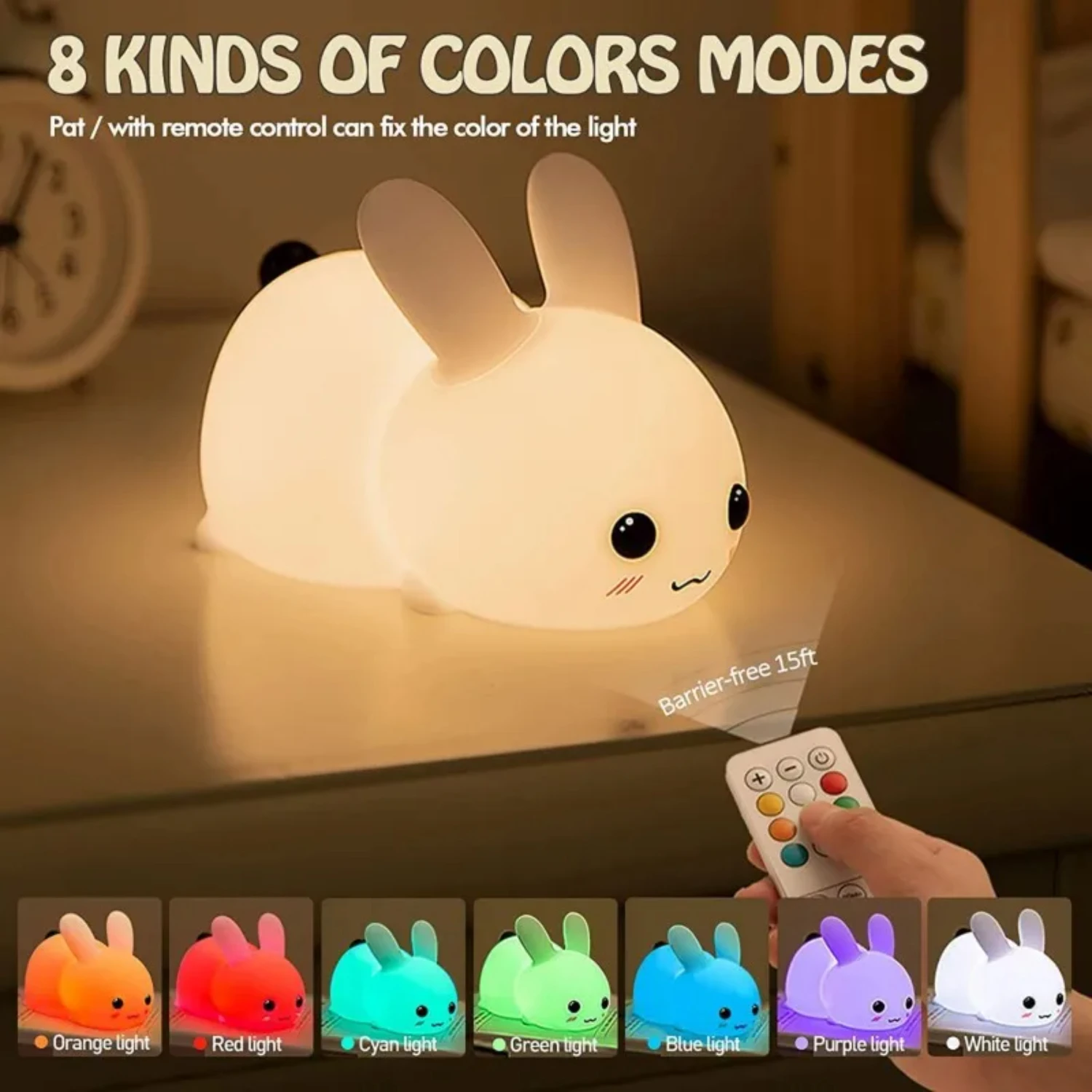 LED Rabbit Night Light Remote Control Dimmable RGB Rechargeable Silicone Bunny Lamp  Children Baby Toy Gift Touch Sensor