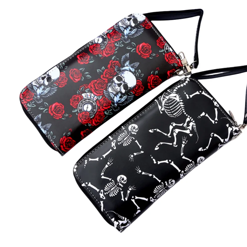 Colorful Skull Long Wallet Vintage Skull Print Women\'s Clutch Bag
