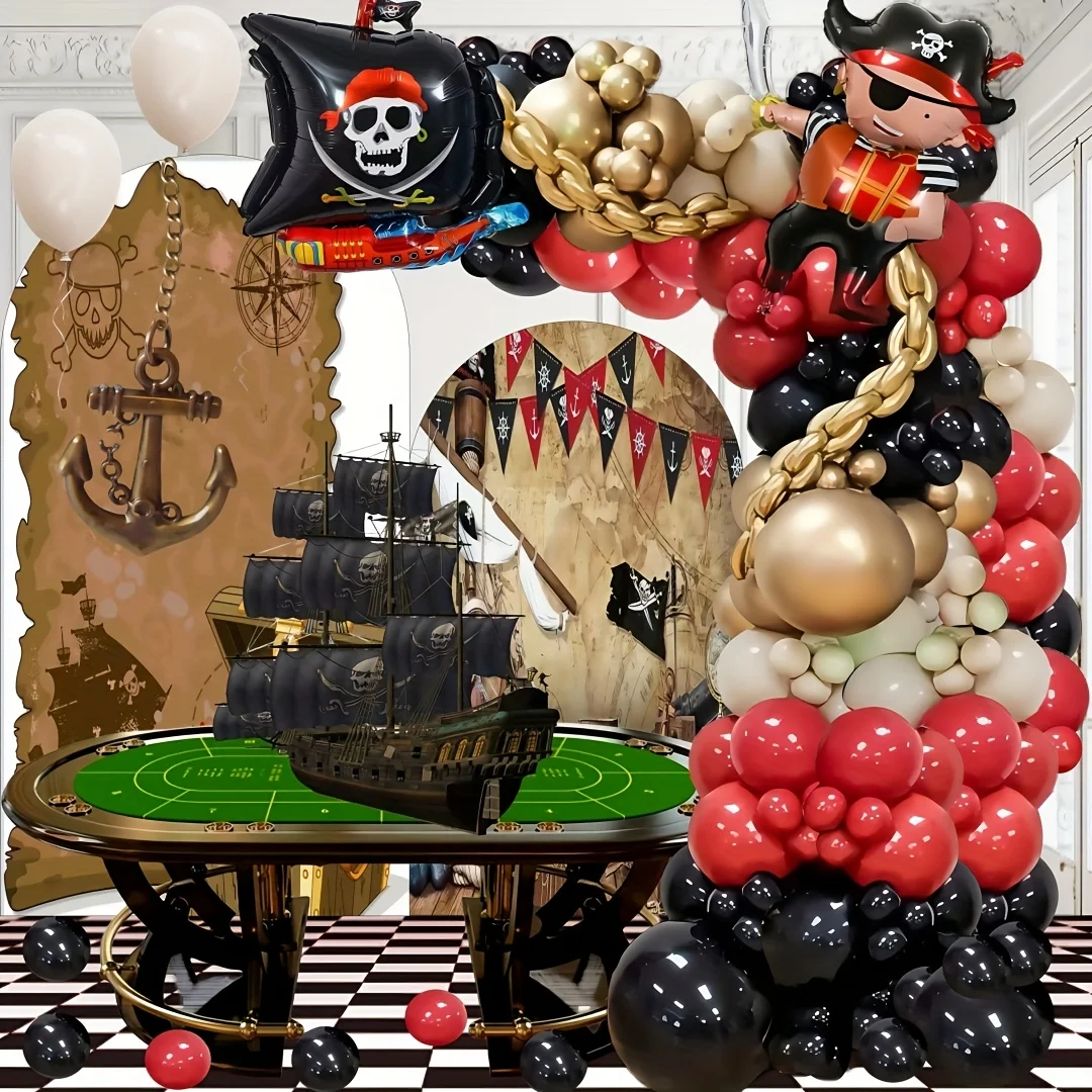 105-teiliges Piraten-Themen-Ballonset Schwarze und Rote Ballons Halloween-Party-Dekoration Festliche Zubehörteile Geburtstagsballons