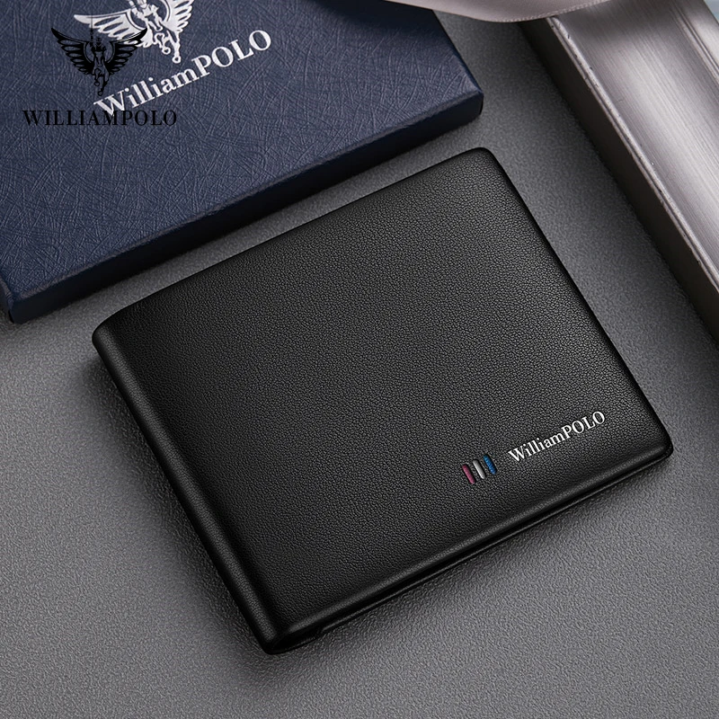 WILLIAMPOLO Men’s Wallets High Quality Cowhide Card Holder Genuine Leather Men Clutch Wallets Male Passport Cover Purses