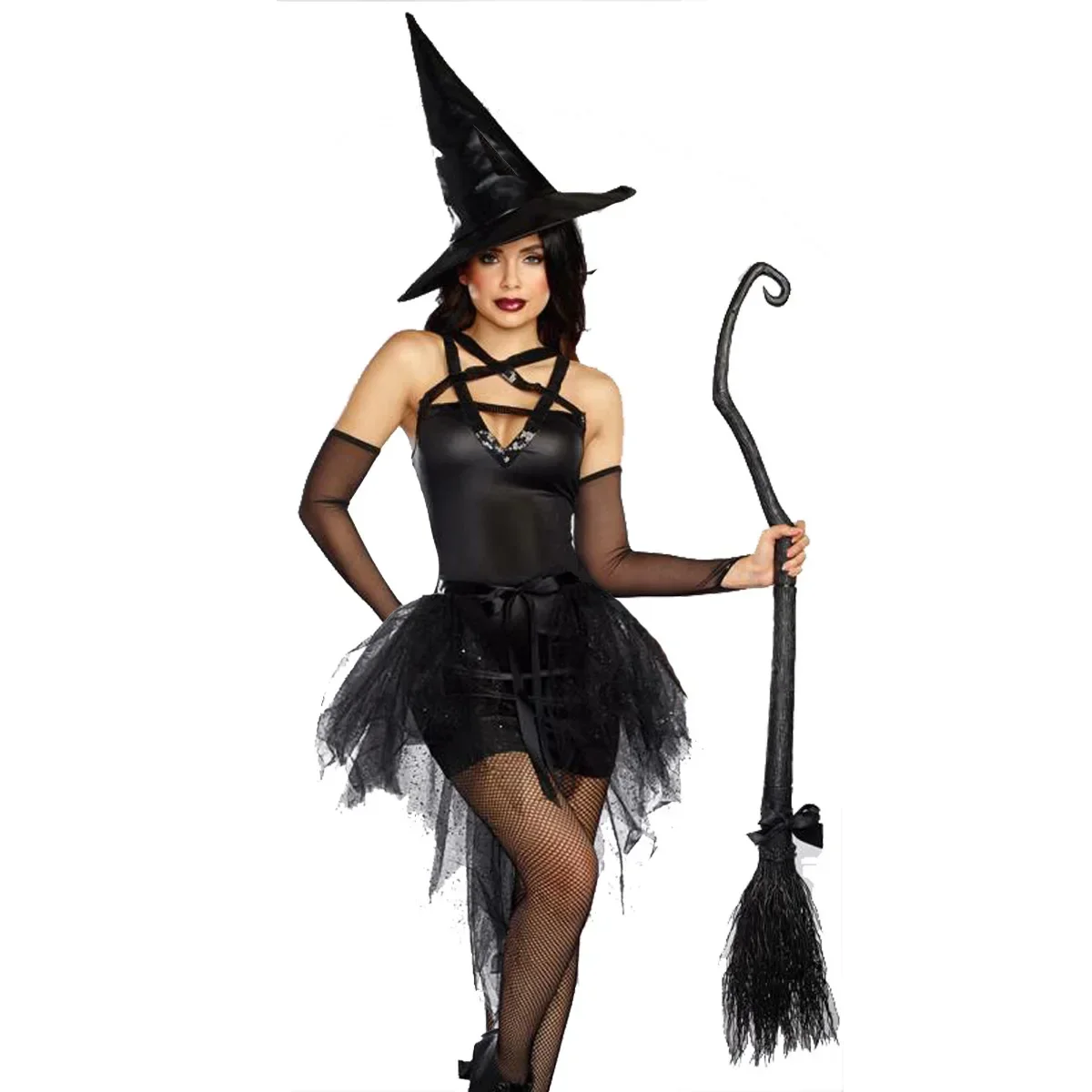 Fantasy Black Witch Fancy Dress Up Party Dress Carnival Performance Clothing Halloween Costume Sorceress Costume Adult Cosplay