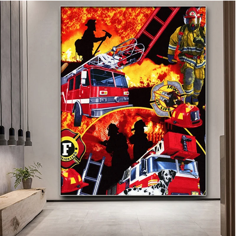 Diy 5D Fireman Fire Truck Firefighter Full Diamond Painting Cross Stitch Kits Art Portrait 3D Paint By Diamonds