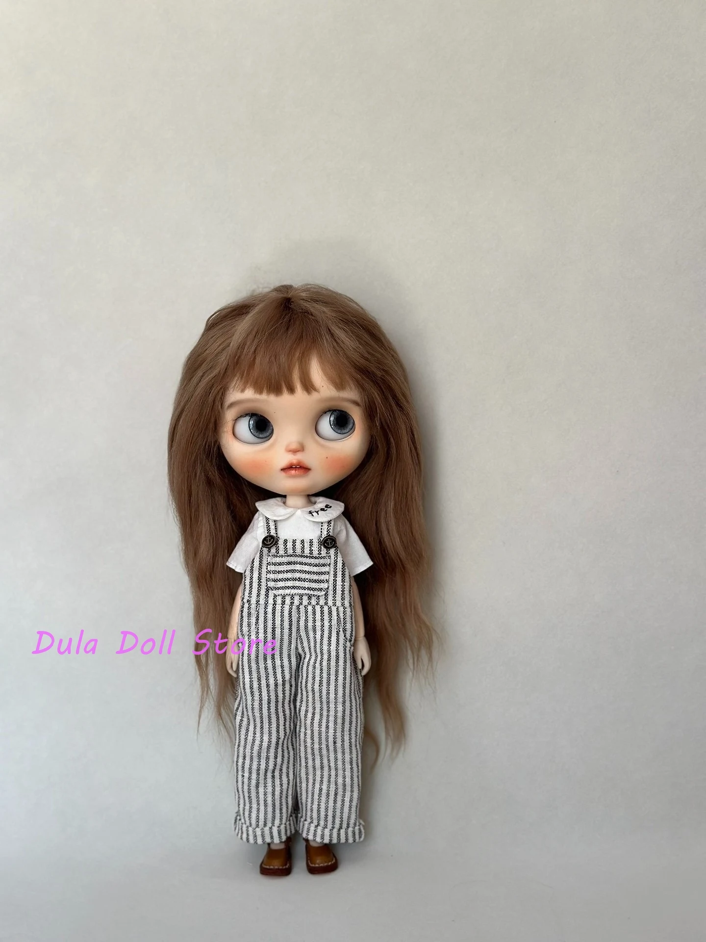 

Dula Doll Clothes and dress Japanese style striped suspender pants set Blythe ob24 ob22 ICY JerryB 1/6 Doll Accessories