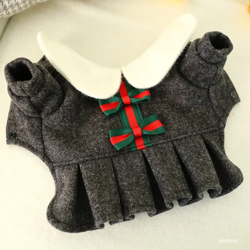 1PC Pet Clothing Autumn/Winter Black College Style Bow Princess Skirt Suitable for Small and Medium sized Dogs