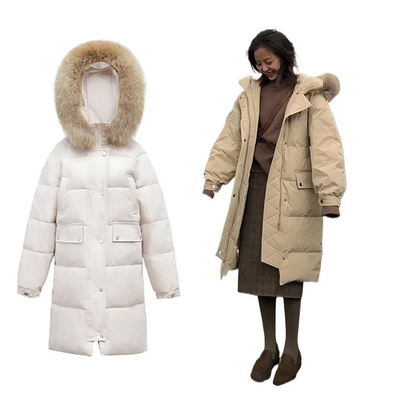 

Women's Maternity Puffer Down Coat Winter Long Jacket with Faux Fur Trim Hood Collar Hooded Coat Winter Outwear Windproof