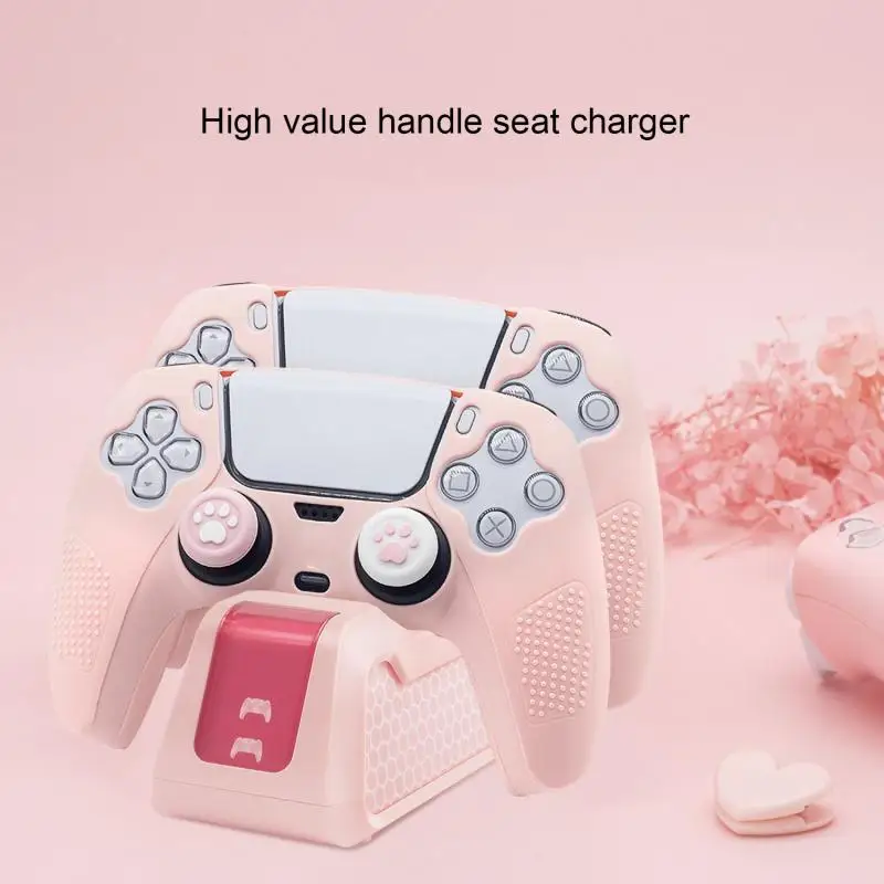 For PS5 Handle Seat Charger High Value Girl Powder Handle Bottom Seat Charger P5 Double Charging Fast Charging Seat