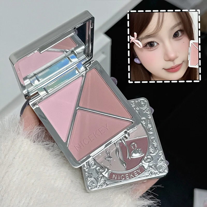 Paleta de Rubor Mate de Tres Colores NICEKEY, Tinte Natural para Mejillas, Rubor en Crema Rosa, Maquillaje para Contorno, Iluminador Facial, Cosméticos
