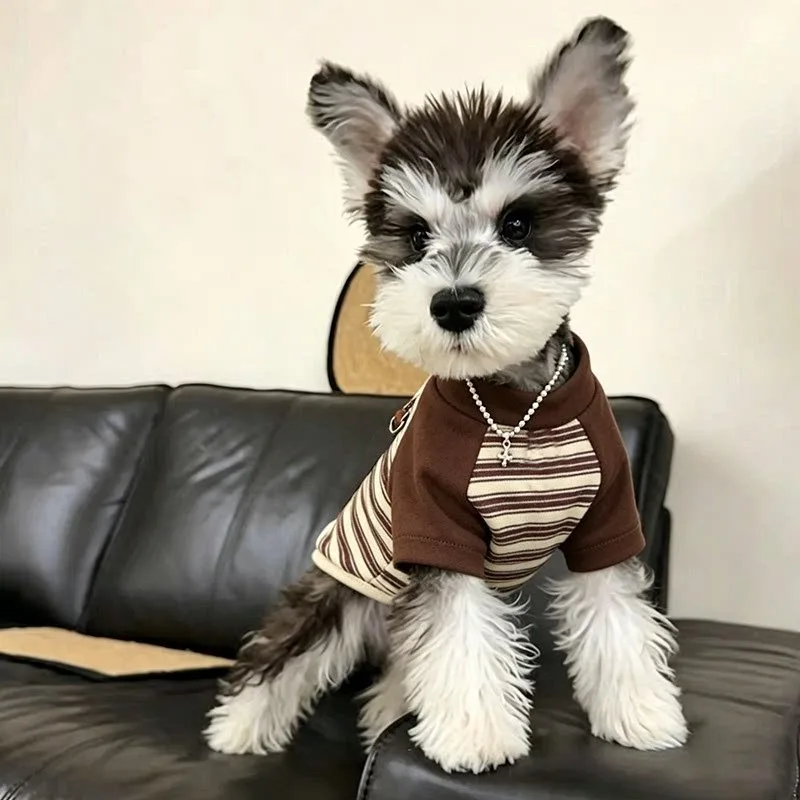 Warm Winter Pet Clothes, Striped Dog Vest & Two-Legged Base Layer - Casual Crew Neck Pullover for Pomeranian & Maltese