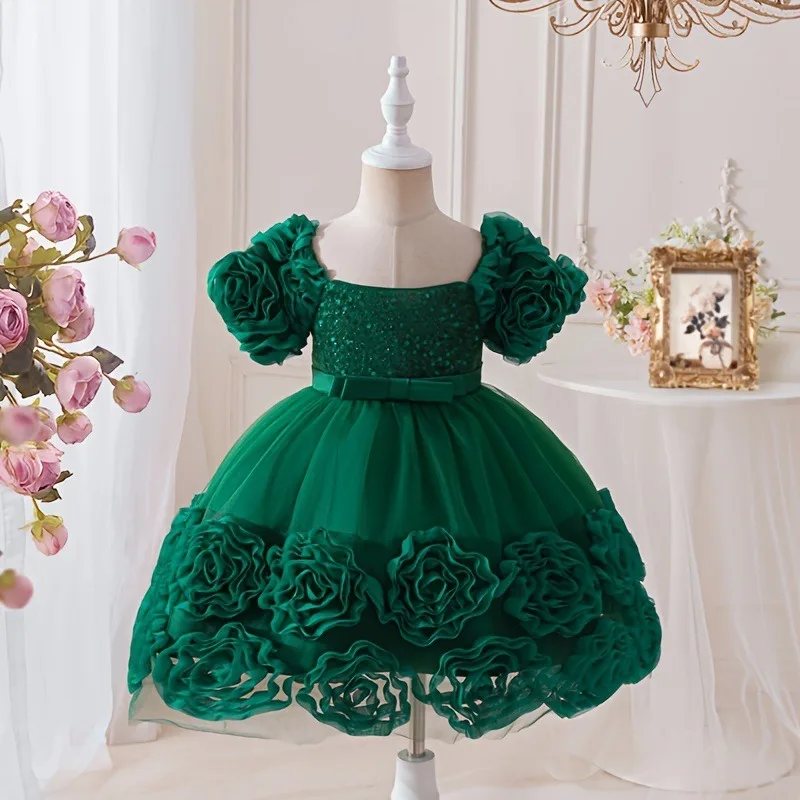 Mädchen Kleid Prinzessin Baby Kleider Kinder Knospe Pailletten Host Klavier