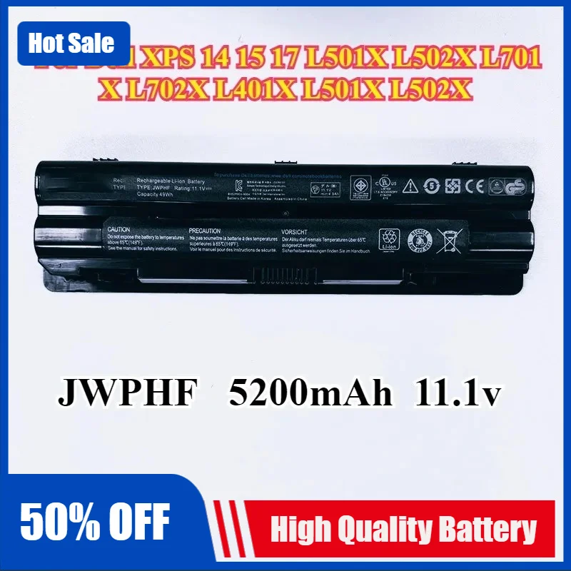 Batería de 11.1V 49Wh J70W7 JWPHF para Dell XPS 14 15 17 L501X L502X L701X L702X L401X L501X L502X 312-1123 R4CN5
