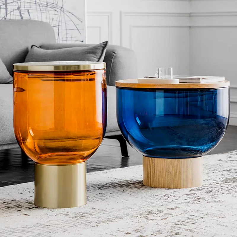 Modern Luxury Colored Glass Coffee Tables Nordic Living Room Sofa Side Small Round Table Creative Translucent Home Furniture