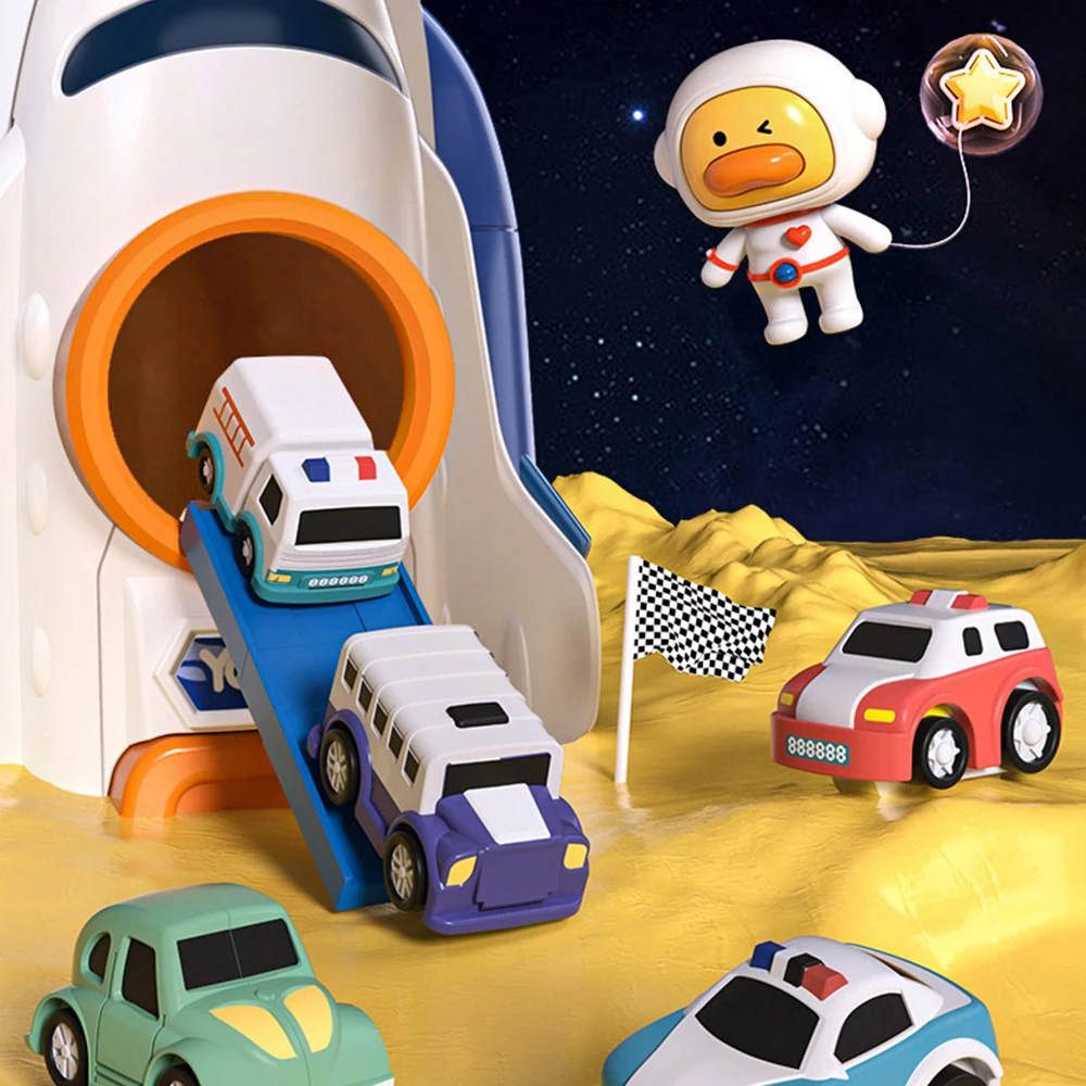 البلاستيك سباق السكك الحديدية سيارة صاروخ الفضاء الحيوانات موضوع نموذج لعبة وقوف السيارات التعليمية الإبداعية اللعب المسار مغامرة لعبة #1