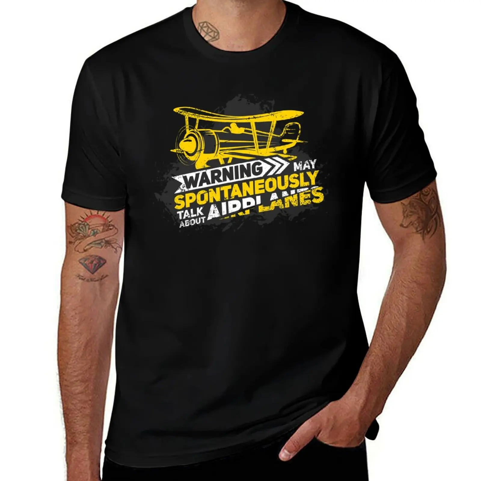 Warning May Spontaneously Talk About Airplanes - T-Shirt Comfortable Work Wear Tee T-Shirt