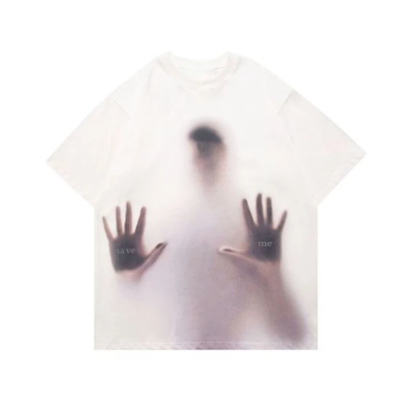 

O-Neck Harajuku Y2k High Quality Cotton Loose Short Sleeved Tops Shadow Pattern Printed Women Hip-hop Fashion Gothic Y2k T-shirt