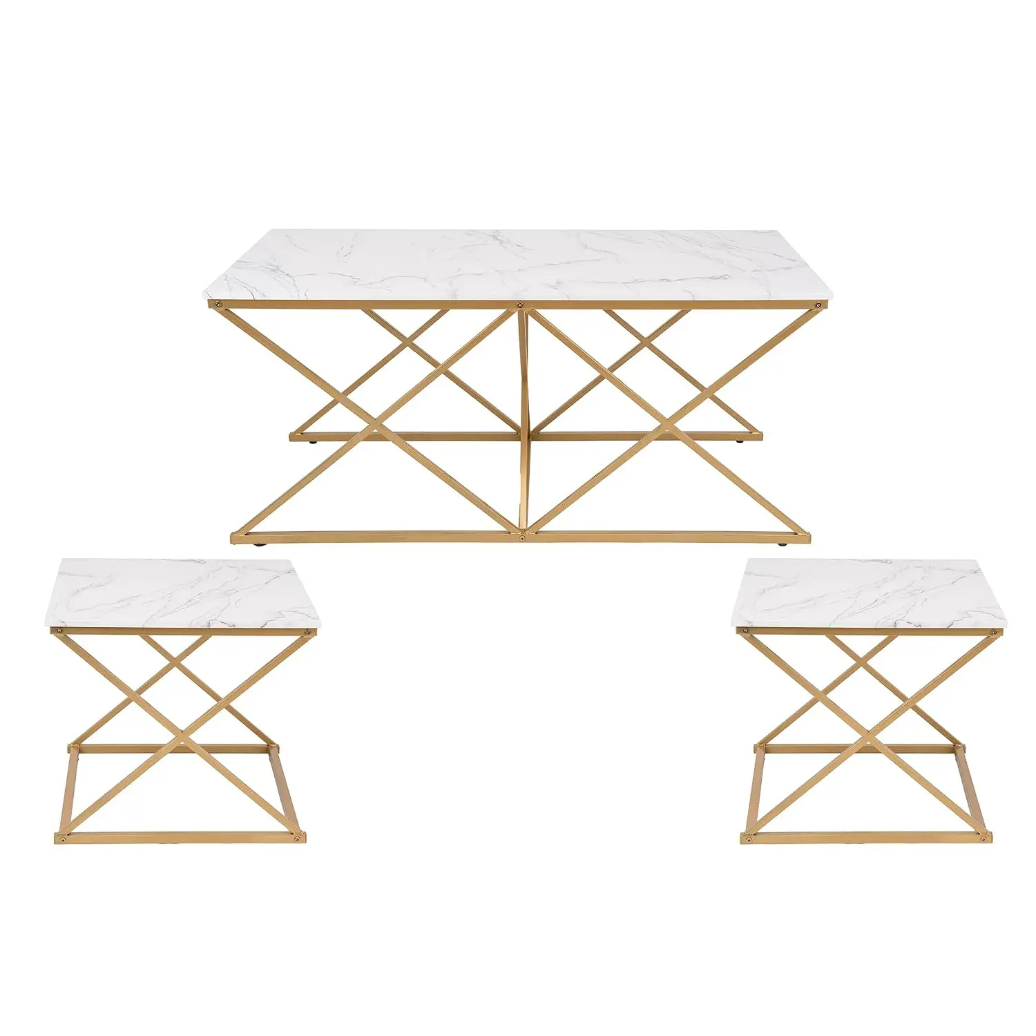 Modern Nesting Coffee Table Set of 3, Faux Marble Top & Golden Frame, Living Room Side Table, Round Small Large, Customized