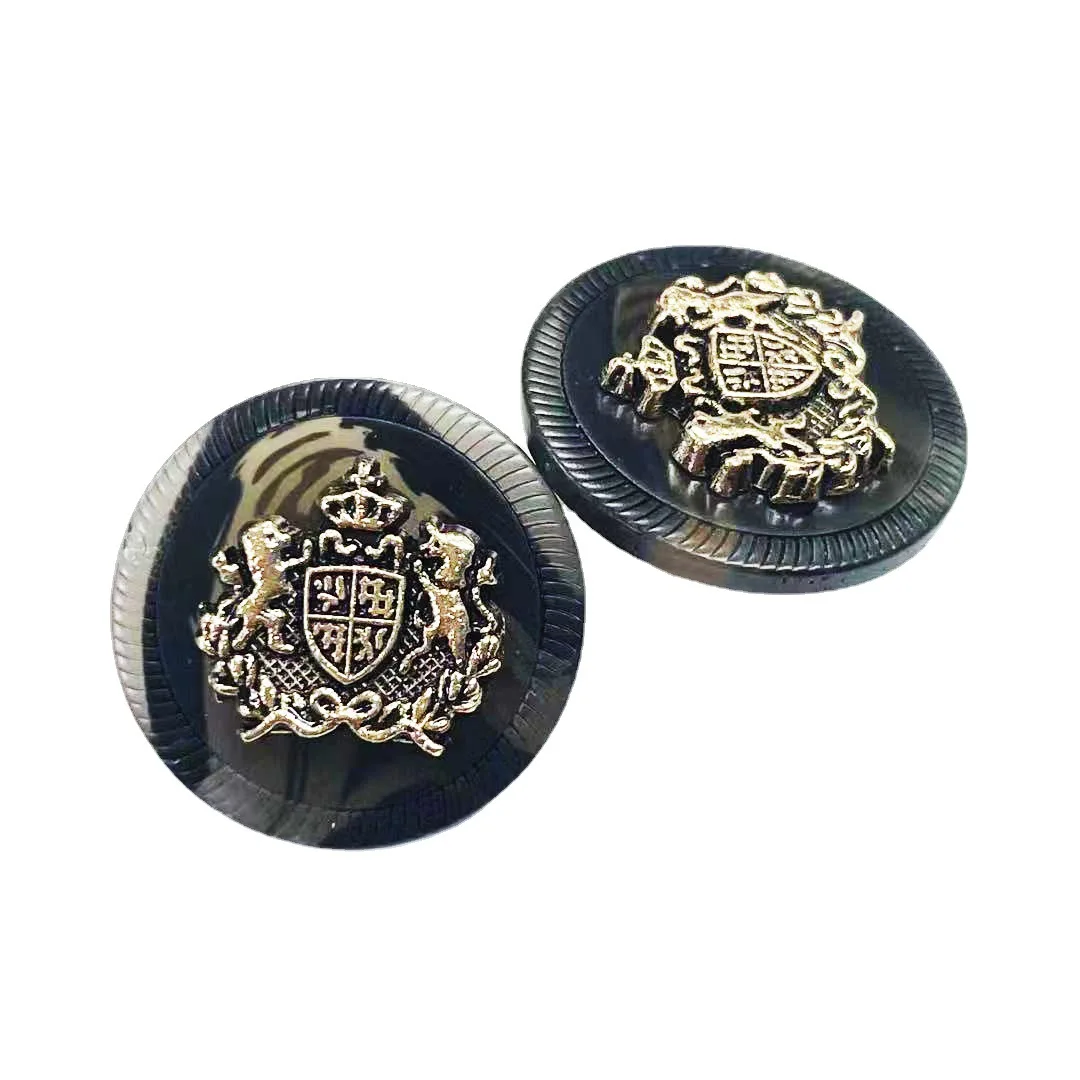 10PCS Round Resin Metal Duplex Buttons Double Lion Crown Buttons Coat Suit Placket Buttons Sweater Cardigan Decorative Buttons