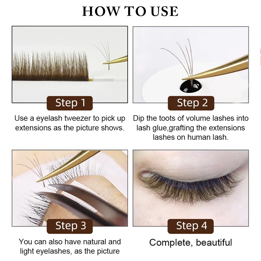 Yelix Brown Camellia Eyelash Extensions Mixed Length 0.07mm B/C/D/CC Curl Soft Natural Brown Eyelashes Volume Lashes