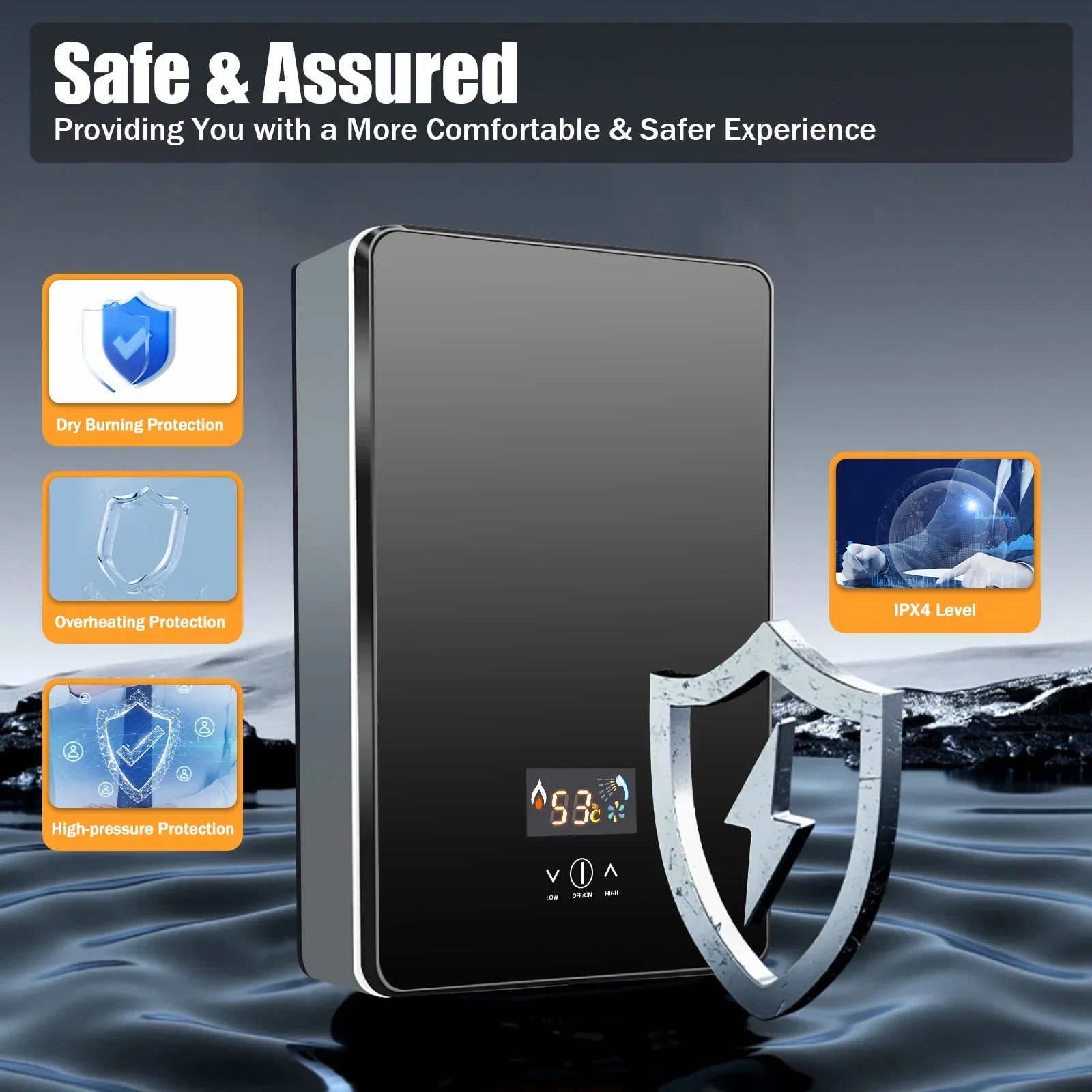 

Instant Electric Tankless Hot Water Heater Electric Water Heater 1500W Adjustable Temperature for Bathroom Kitchen Hotel