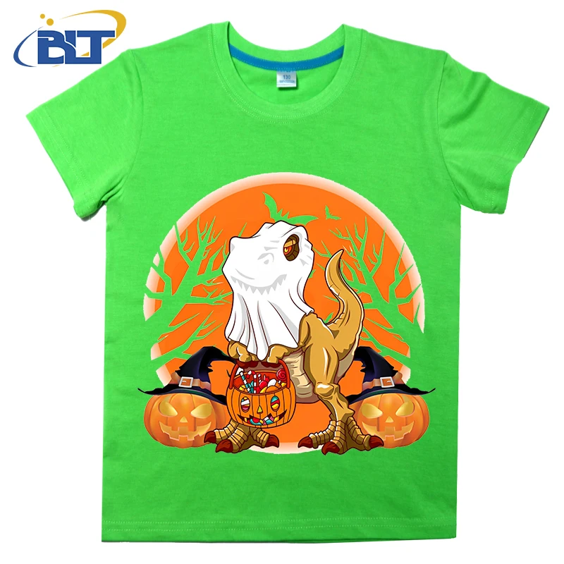 Funny Retro Halloween Cute Dinosaur Costume Printed Children's T-shirt Summer Cotton Short Sleeve Suitable for Boys and Girls