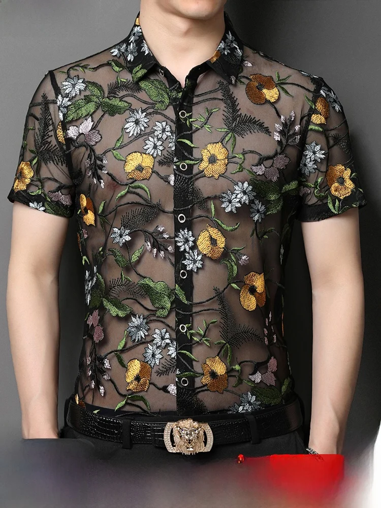 

New 2025 Men's Summer Hollow out Breathable Thin ort Sve irt Casual Loose Collar No Ironing Anti-Wrinkle Top