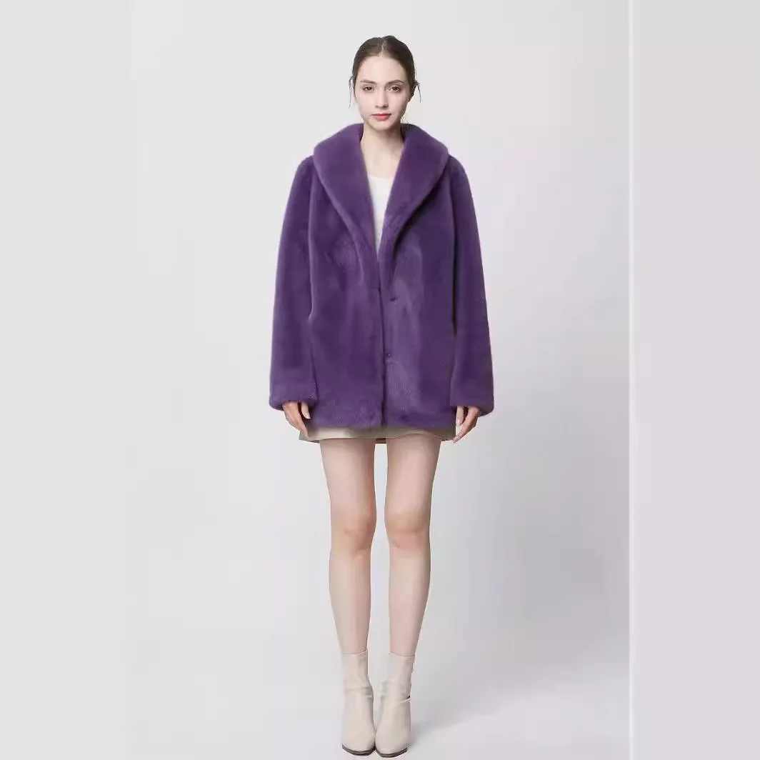 KIDCRKJ 겨울 여성 밍크 퍼 재킷 솔리드 싱글 브레스티드 플리스 여성 아우터 우아한 따뜻한 플러피 인조 퍼 재킷