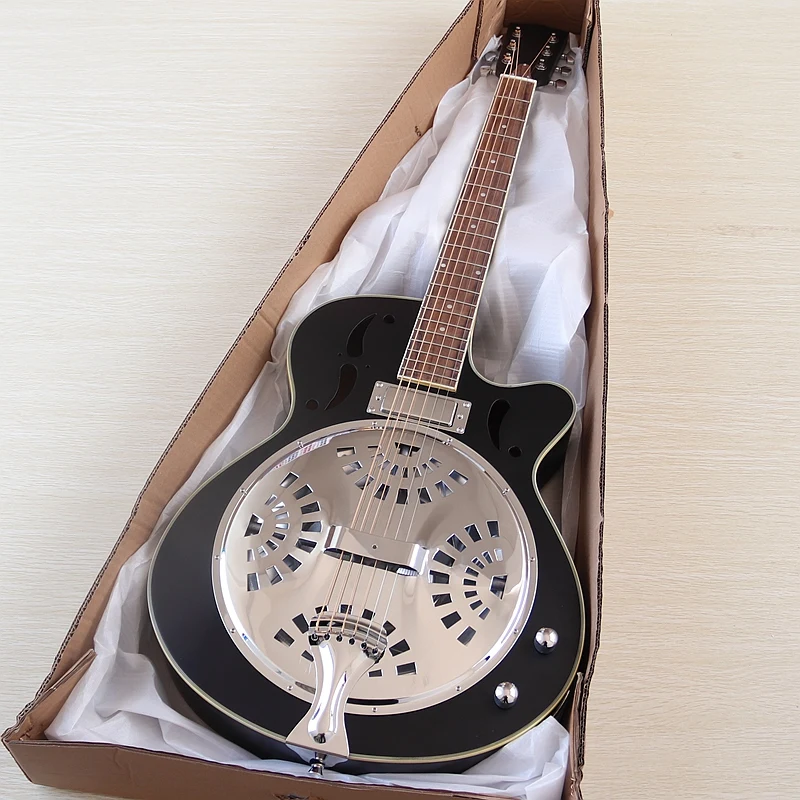 Dobro Resonator Electric Acoustic Guitar 39 Inch 6 String Laminated Spruce Top Matte Cutaway Resophonic Guitar Black