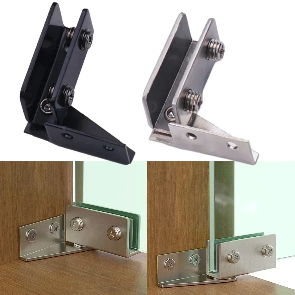 Glass Clip Glass Door Hinge Easy Installate Silver/Black Color For Non-perforated Glass Door For Display Cabinet