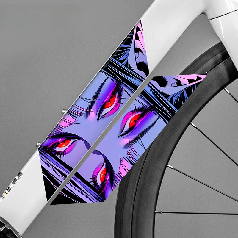 1Pair JDM Eyes Road Bicycle Top Tube Anime Stickers Waterproof DIY MTB Bike Down Tube Vinyl Decals Motorcycle Body Decoration