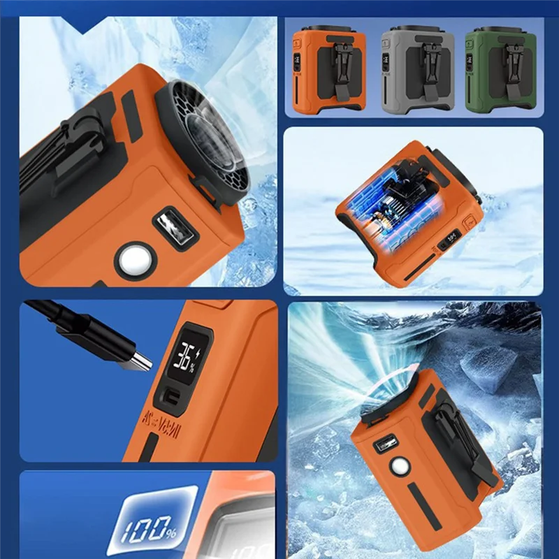 

ABHS-Power Bank Светодиодное освещение 10000 мАч Портативный поясной вентилятор Подвесной вентилятор на шею 5-скоростной вентилятор с сильным воздушным потоком