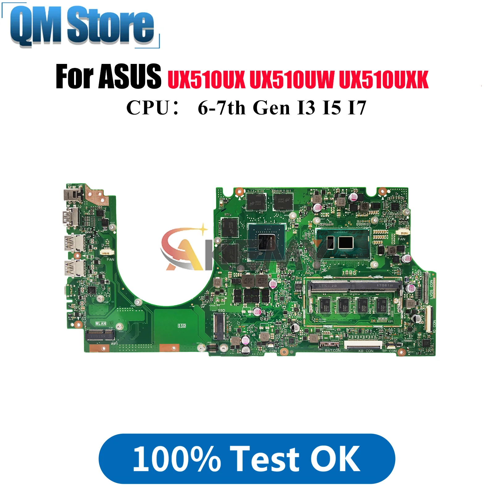 

UX510UX Laptop Motherboard For ASUS ZenBook UX510UX V510U UX510UWK UX510UW UX510U U5000U UX510UXK Mainboard With I3 I5 I7 CPU